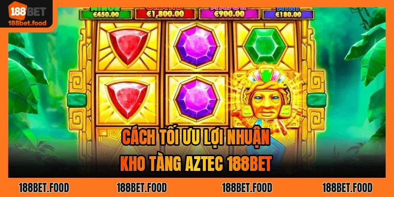 Màn hình game Kho Tàng Aztec 188BET với kim tự tháp và biểu tượng đá quý